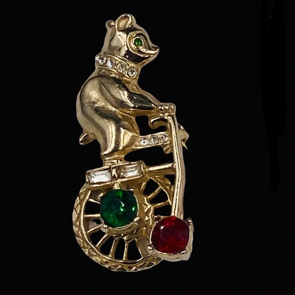Rare Vintage Mechanical Circus Bear on Unicycle Brooch